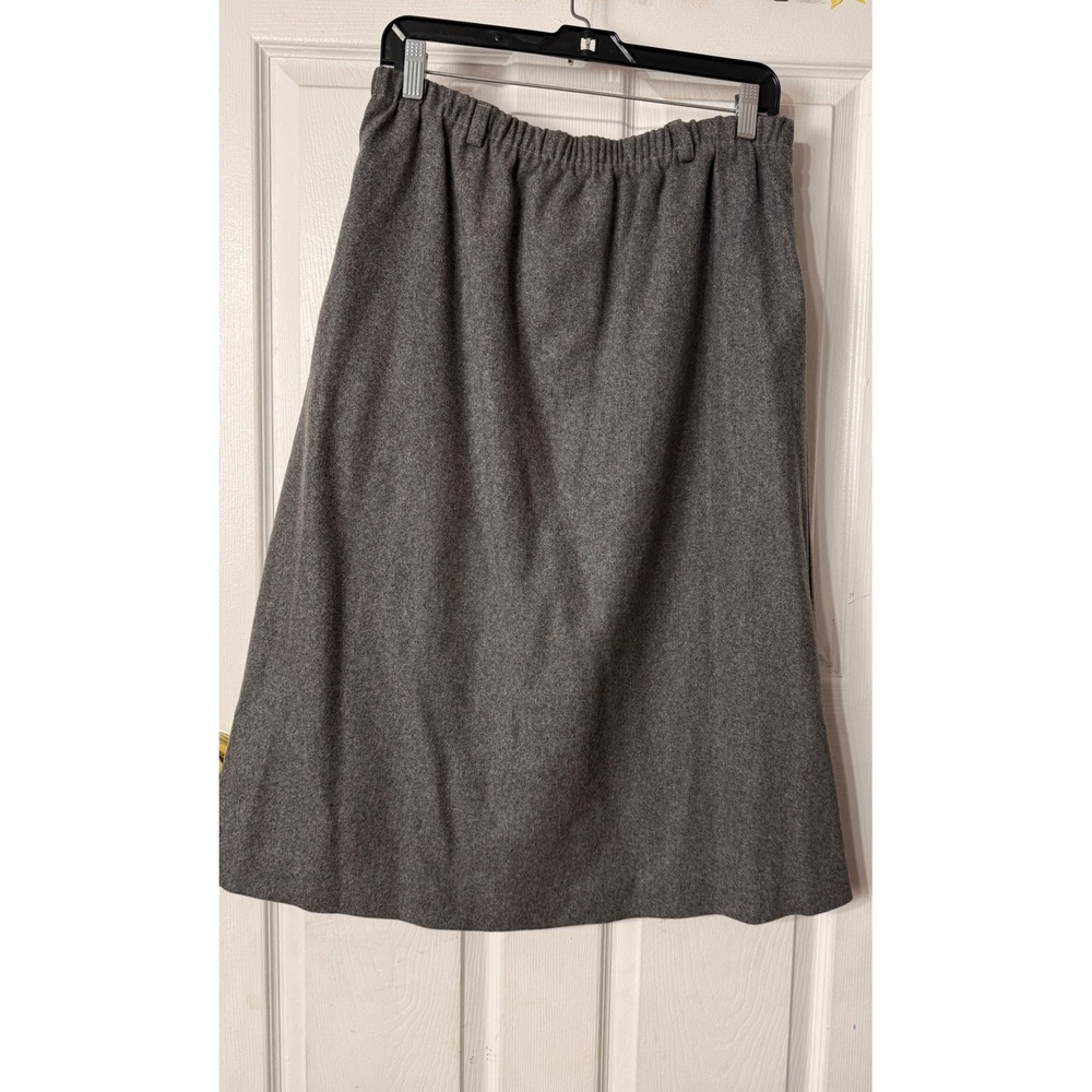 Orvis Vintage Gray Wool Blend Midi Skirt Elastic Waist Lined 14P